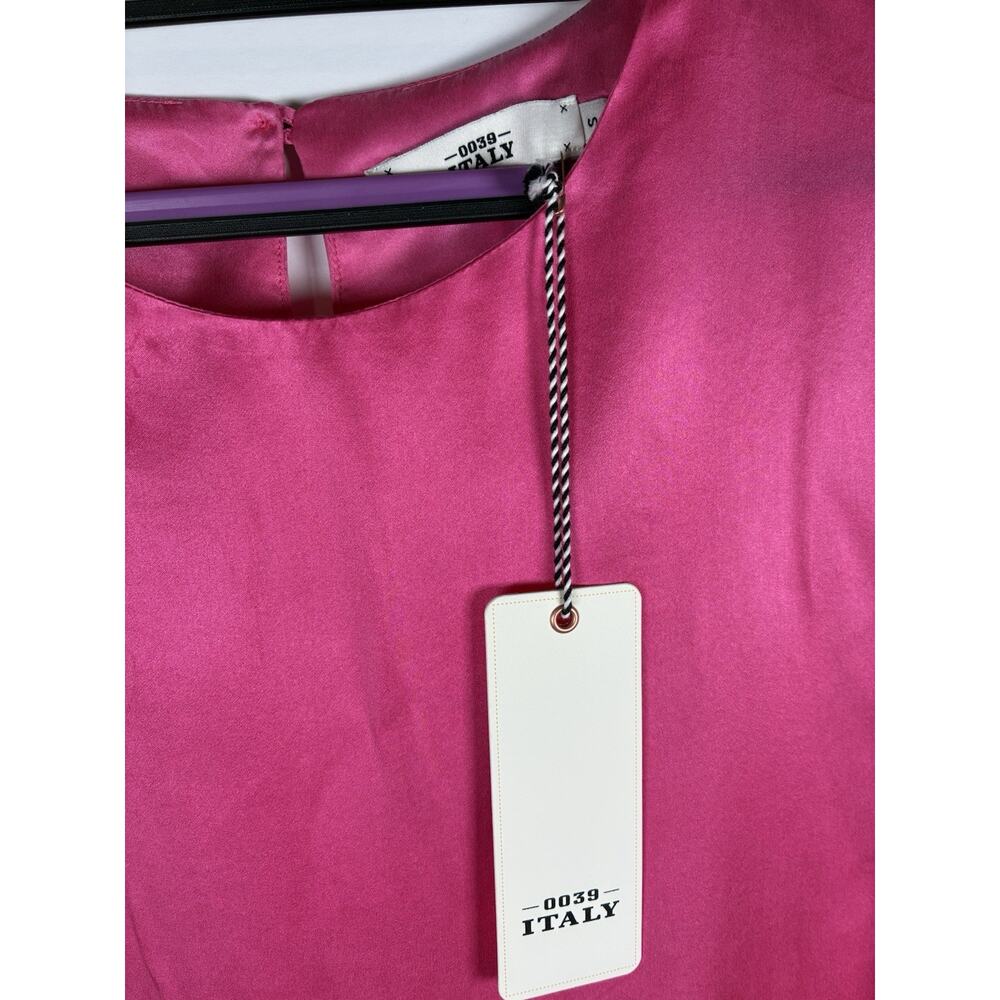 NWT 0039 Italy Sueli 100% Silk Tee Top Small Fuchsia Pink Made in Italy Coquette - Picture 3 of 8